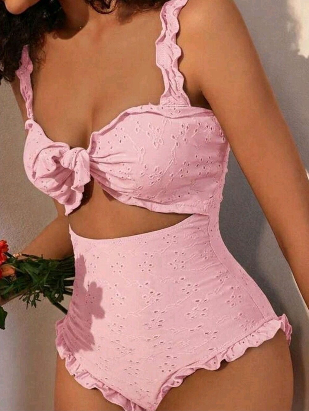 Pink Eyelet Ruffle One-Piece Swimsuit - Picture 7 of 7